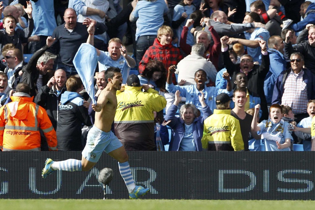 Sergio Aguero celebrates his goal that clinched the title for Manchester City on the final day in 2012. Photo: Reuters