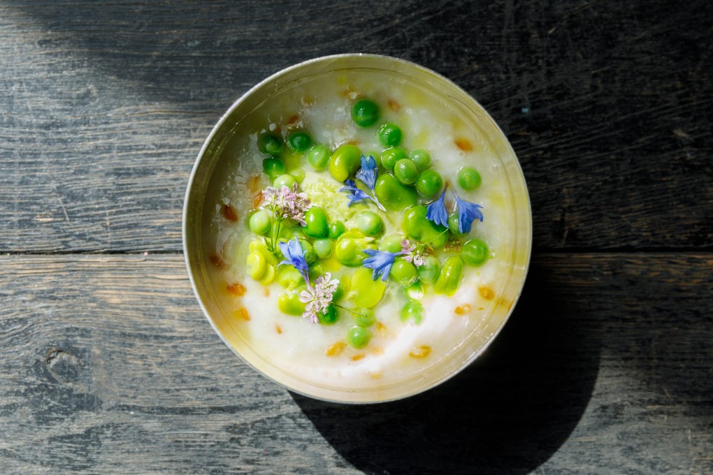 Congee with petits pois and baby broad beans served at Datil, chef-owner Manon Fleury’s Michelin-star restaurant in Paris. Fleury talks about employing mainly women chefs in the kitchen and championing local producers. Photo: Pauline Gouablin