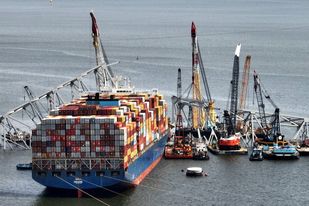 Salvage crews continue to remove wreckage from the Dali, weeks after the cargo ship collided with the Francis Scott Key Bridge. The crew of 21 is still stranded on the ship. Photo: AFP