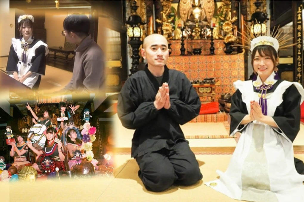 An ancient Japanese temple has modernised its image in a bid to attract visitors, dividing online opinion about the innovations. Photo: SCMP composite/QQ.com