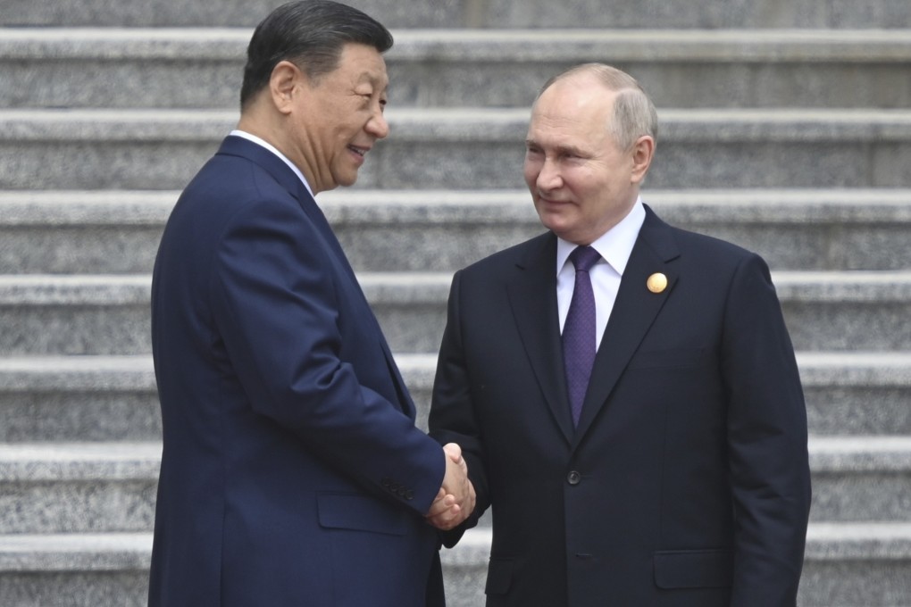Chinese President Xi Jinping and Russian President Vladimir Putin shake hands during their meeting in Beijing, China, on May 16, 2024. Photo: AP
