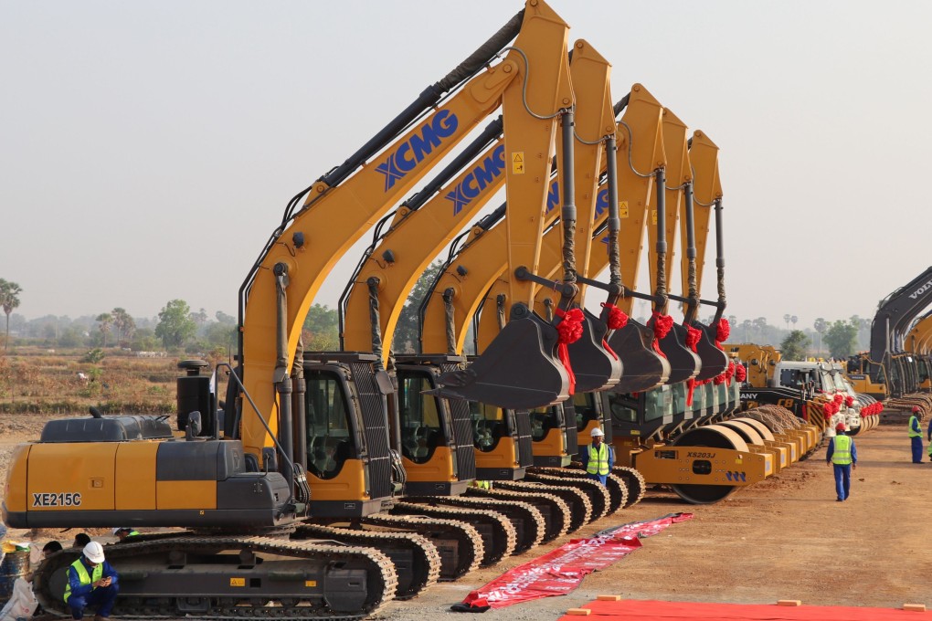 Excavators line up in 2019 for the groundbreaking ceremony of an earlier belt and road project in Cambodia. Photo: Xinhua