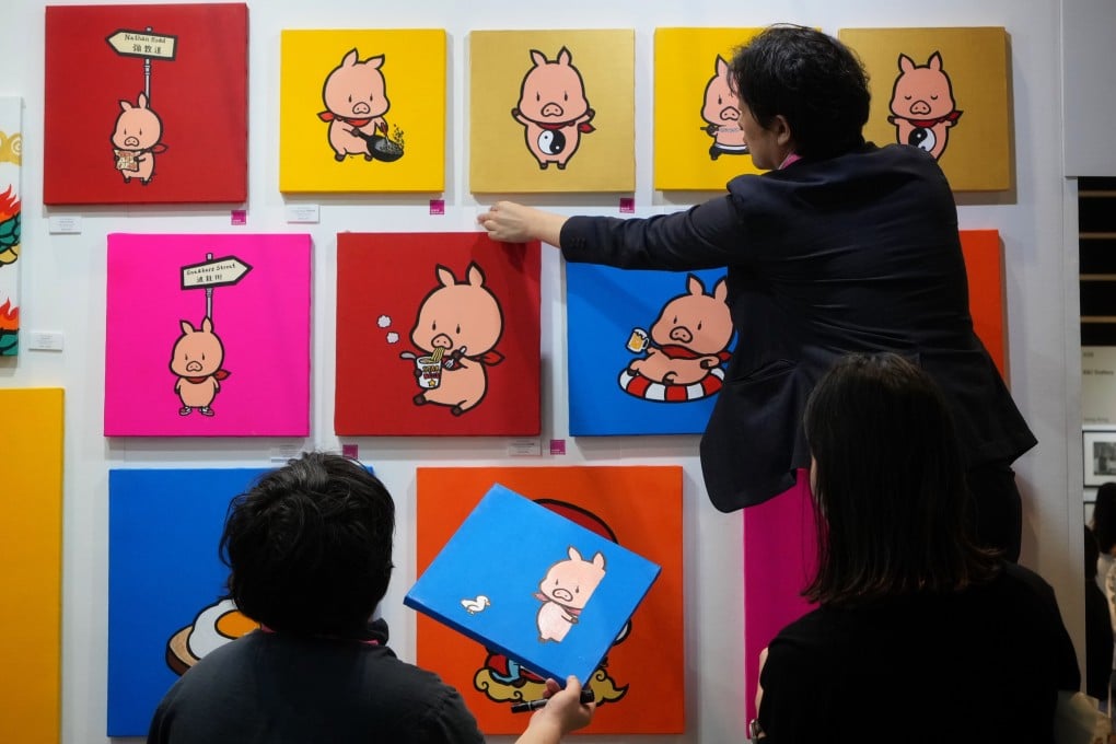 Gallery staff arrange artwork by Shu Matsukura at the Affordable Art Fair 2024 held at the Hong Kong Convention and Exhibition Centre. The Post talked to gallerists about what to consider if you are new to collecting art, or thinking of starting an art collection. Photo: Elson Li