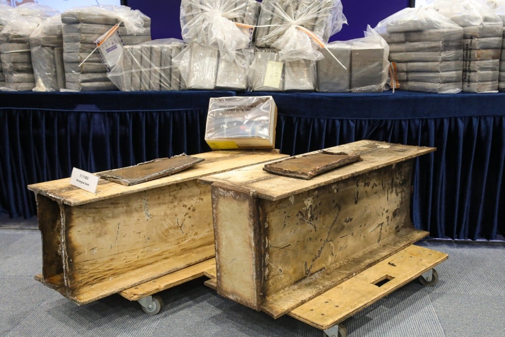 The cocaine bricks (displayed on table) were hidden inside metal I-beams. Photo: Xiaomei Chen