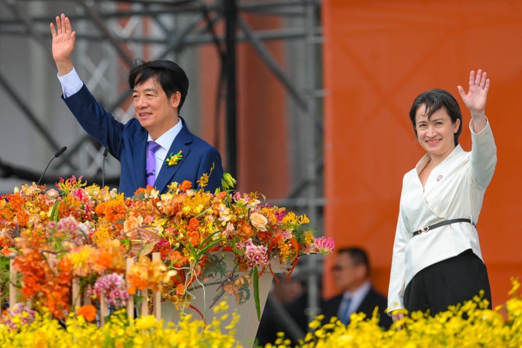 Taiwanese President Lai Ching-te (left) delivers his inaugural speech alongside Vice-President Hsiao Bi-khim after being sworn into office on Monday. Photo: AFP