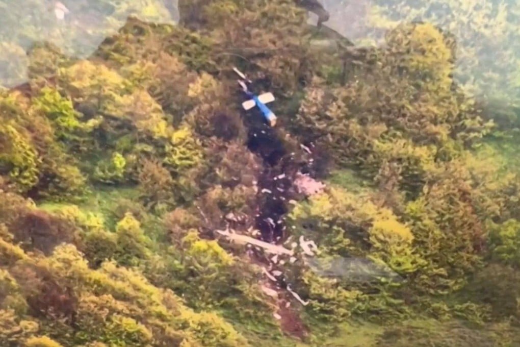 The crash site of the helicopter that was carrying President Ebrahim Raisi. Photo: Iranian Red Crescent via AFP