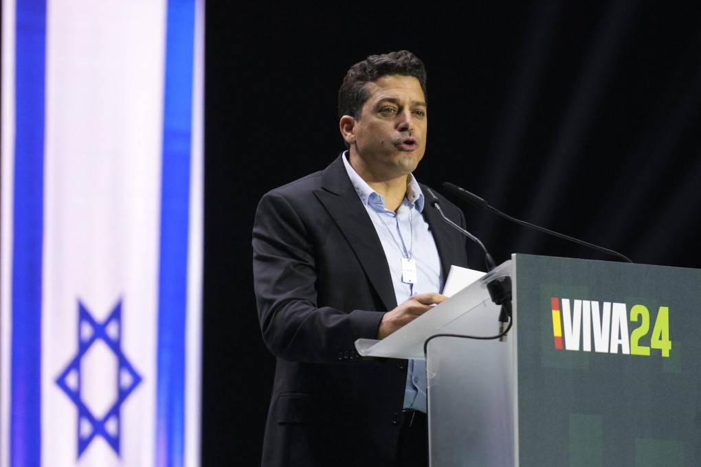 Amichai Chikli, Israel’s diaspora affairs minister, speaks at the Europa Viva 24 event in Madrid, Spain on Sunday. Photo: Bloomberg
