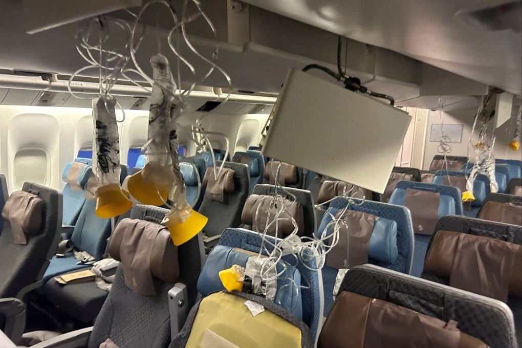 The interior of the Singapore Airlines flight that ran into severe turbulence. Photo: Reuters