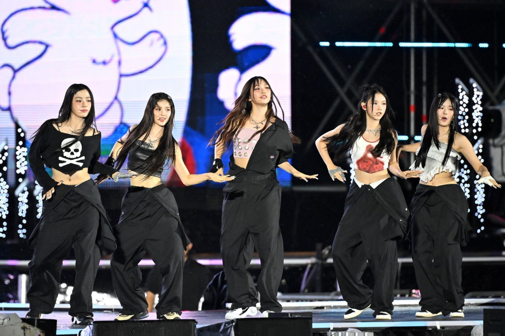 NewJeans perform on stage in Seoul. The girl group will face off against BTS leader RM, fellow girl group Aespa and boy band Treasure in the K-pop charts, with all set to release new music within days of each other. Photo: Getty Images