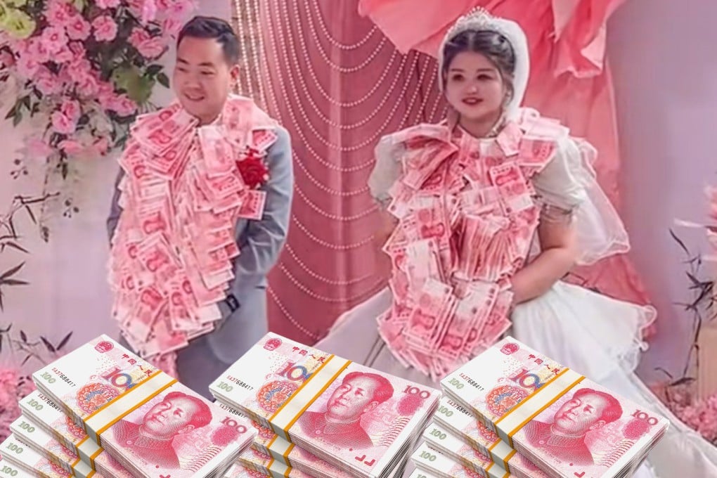 A groom in China has been showered with cash gifts by his sisters in a display of gender bias which shows that the desire to have a male child persists in the country. Photo: SCMP composite/Shutterstock/Douyin