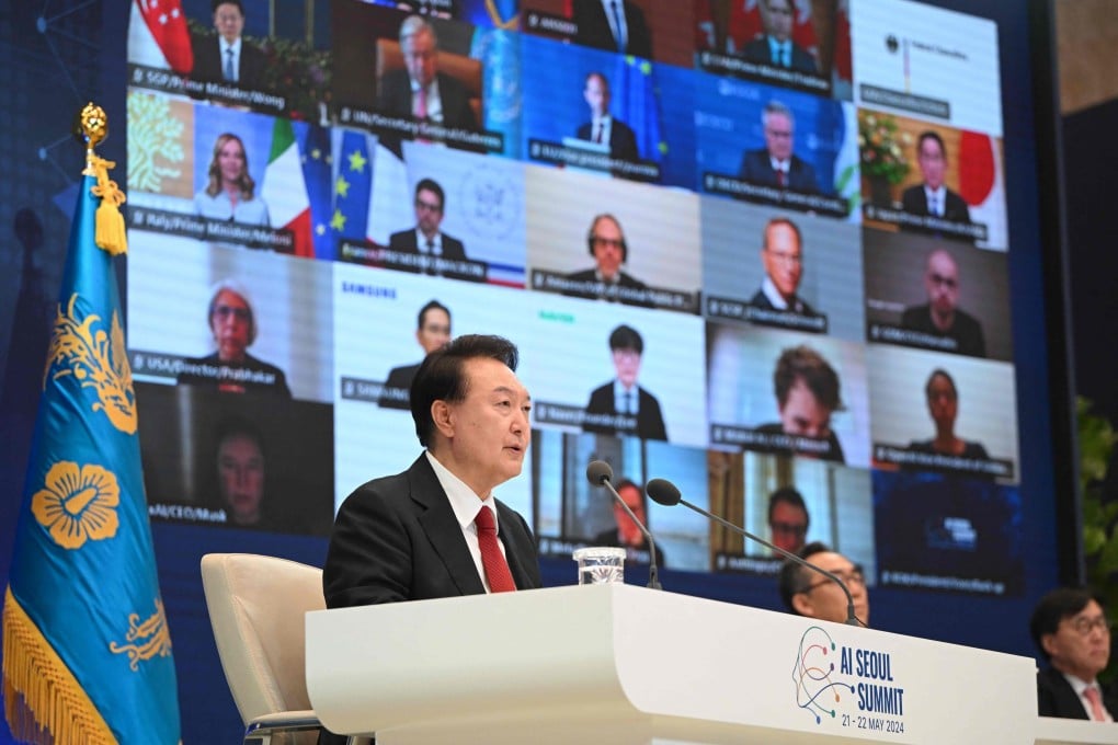 South Korean President Yoon Suk Yeol attends the virtual AI Seoul Summit on May 21, 2024. Photo: Handout via AFP