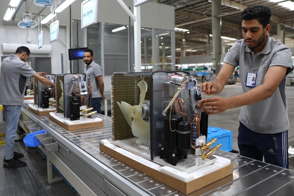 Workers assemble air conditioners on a production line at a factory of the Haier Egypt Ecological Park in 10th of Ramadan City, Egypt, on May 1. The industrial park is one of many recent examples of China’s increasing investment in Egypt. Photo: Xinhua