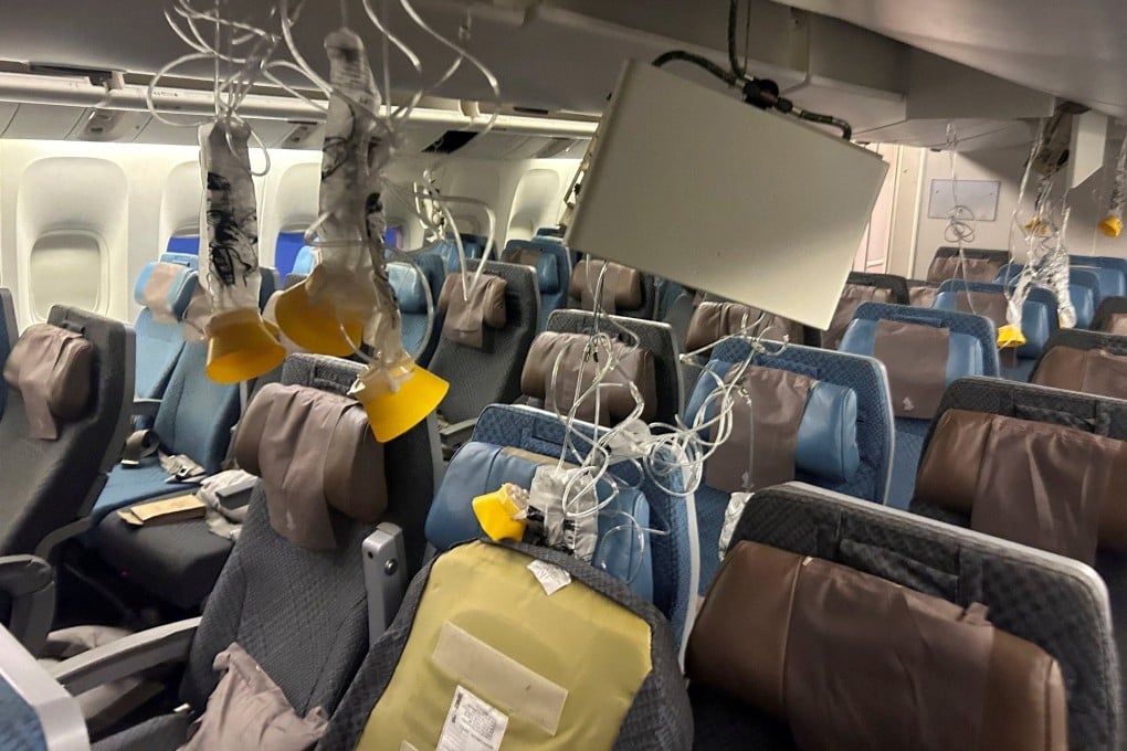 The interior of a Singapore Airlines flight that made an emergency landing at Bangkok’s Suvarnabhumi International Airport on May 21. Photo: Reuters