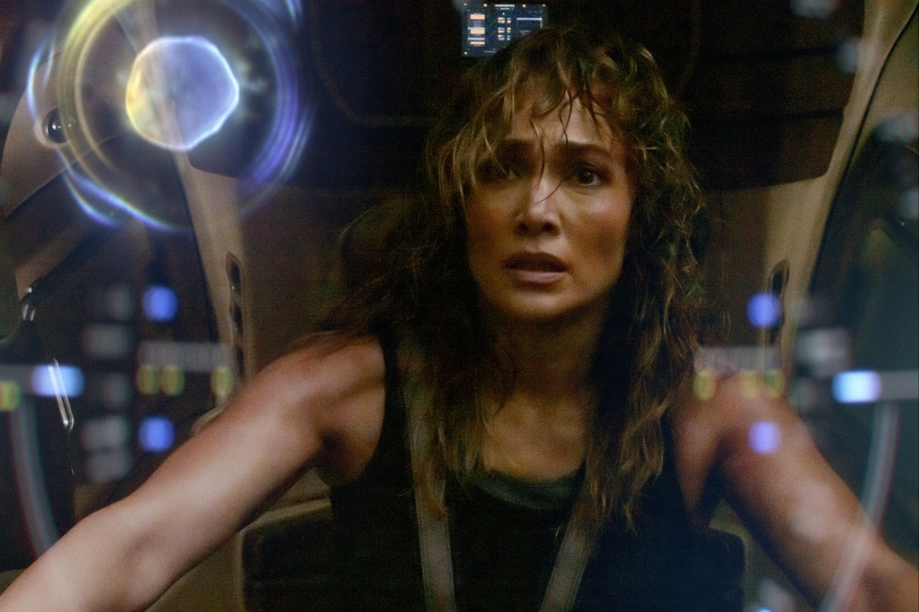Jennifer Lopez as Atlas Shepherd in a still from Atlas, directed by Brad Peyton and co-starring Simu Liu. Photo: Netflix