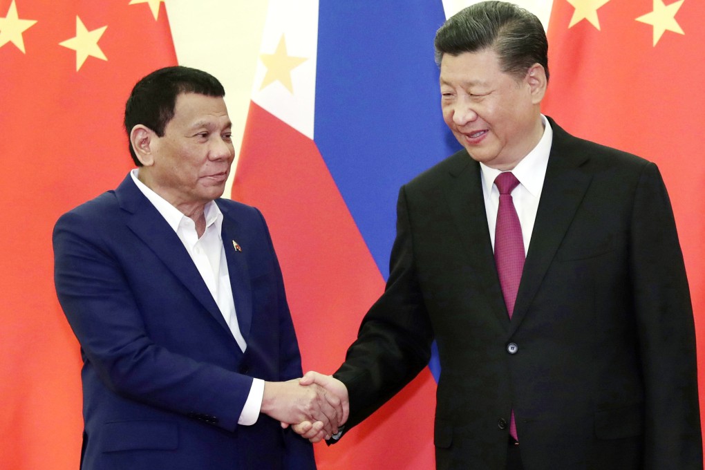 Philippine President Rodrigo Duterte shakes hands with Chinese President Xi Jinping before their talks in Beijing in April 2019. Photo: Kyodo