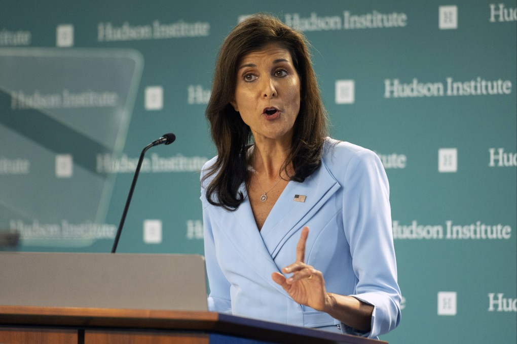 Nikki Haley speaking at the Hudson Institute in Washington on Wednesday. Photo: AP