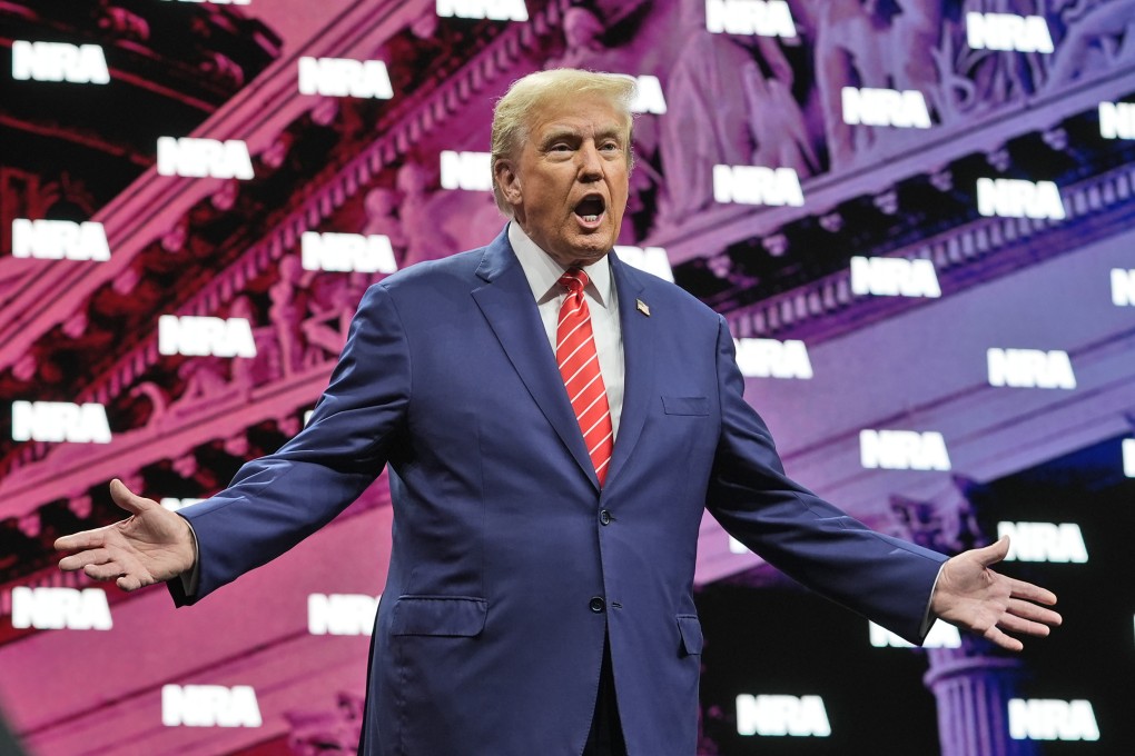 Former US president Donald Trump prepares to speak at the National Rifle Association Convention in Dallas, Texas, on Saturday. Photo: AP