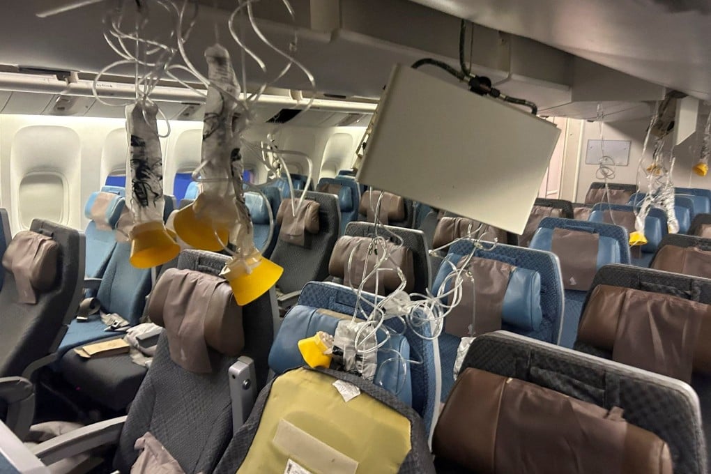 The interior of Singapore Airlines flight SQ321 after it landed at Bangkok in Thailand following severe turbulence that left a British man dead and several others hurt. Photo: Reuters