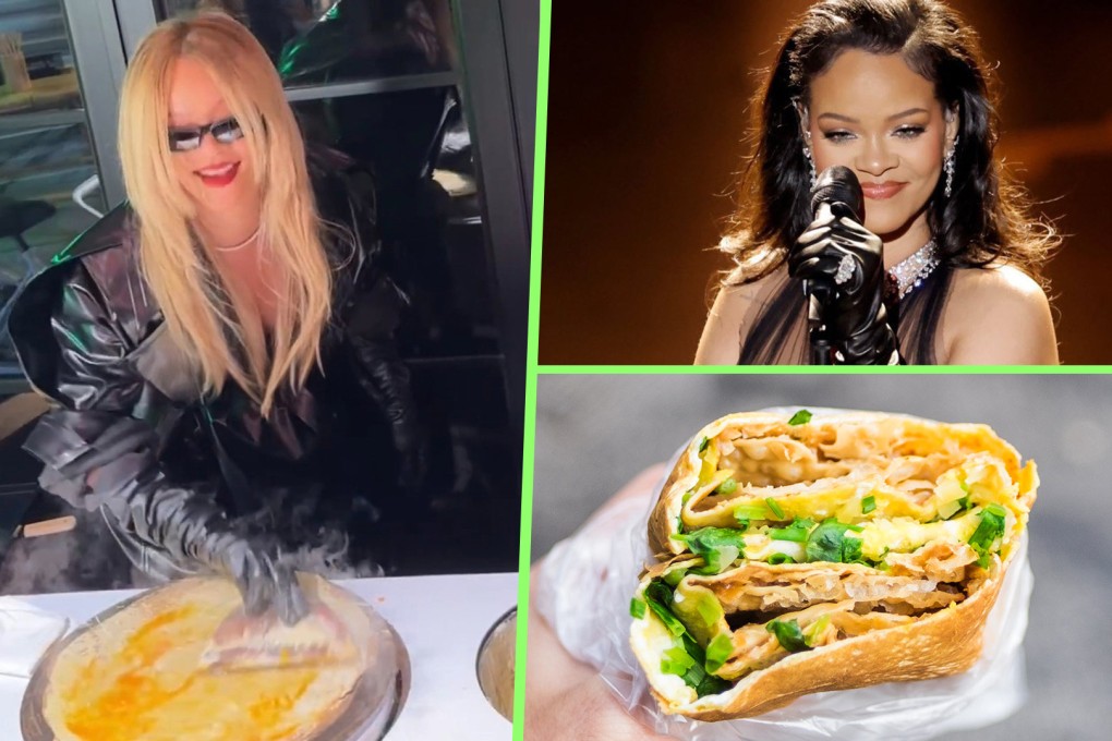 Chinese pancakes, a 2,000-year-old snack are back in the spotlight after superstar Rihanna cooked one on the street during a promotional trip to Shanghai. Photo: SCMP composite/Shutterstock/Weibo/Getty Images