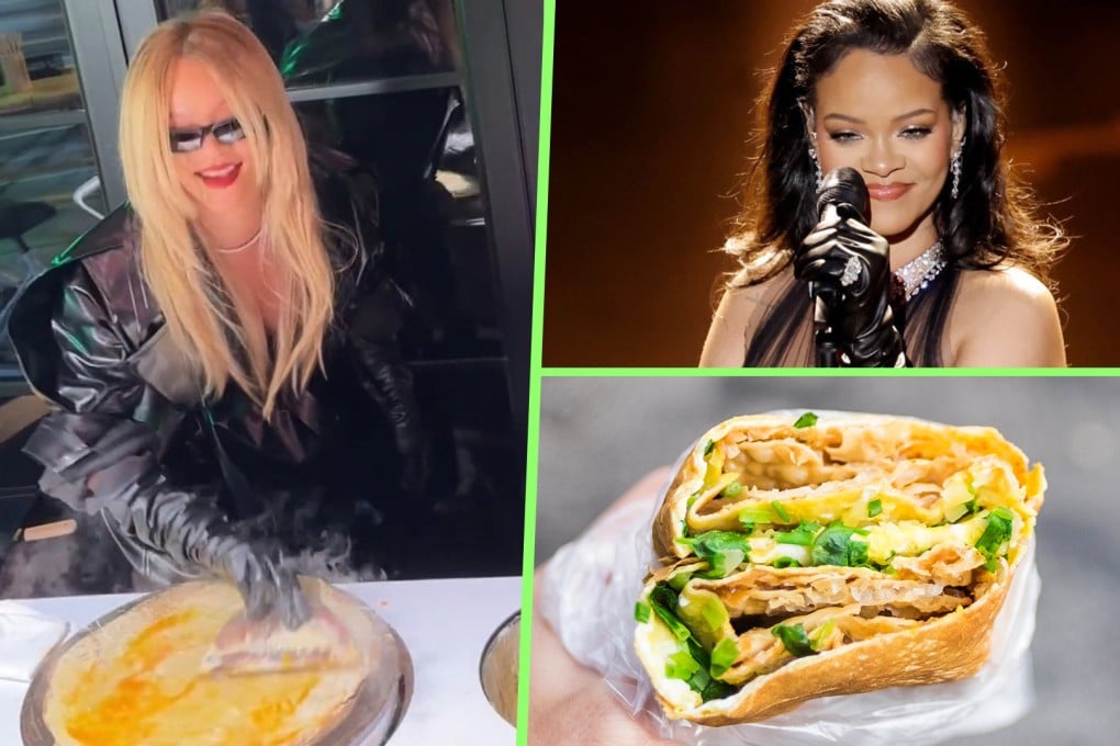 Chinese pancakes, a 2,000-year-old snack are back in the spotlight after superstar Rihanna cooked one on the street during a promotional trip to Shanghai. Photo: SCMP composite/Shutterstock/Weibo/Getty Images