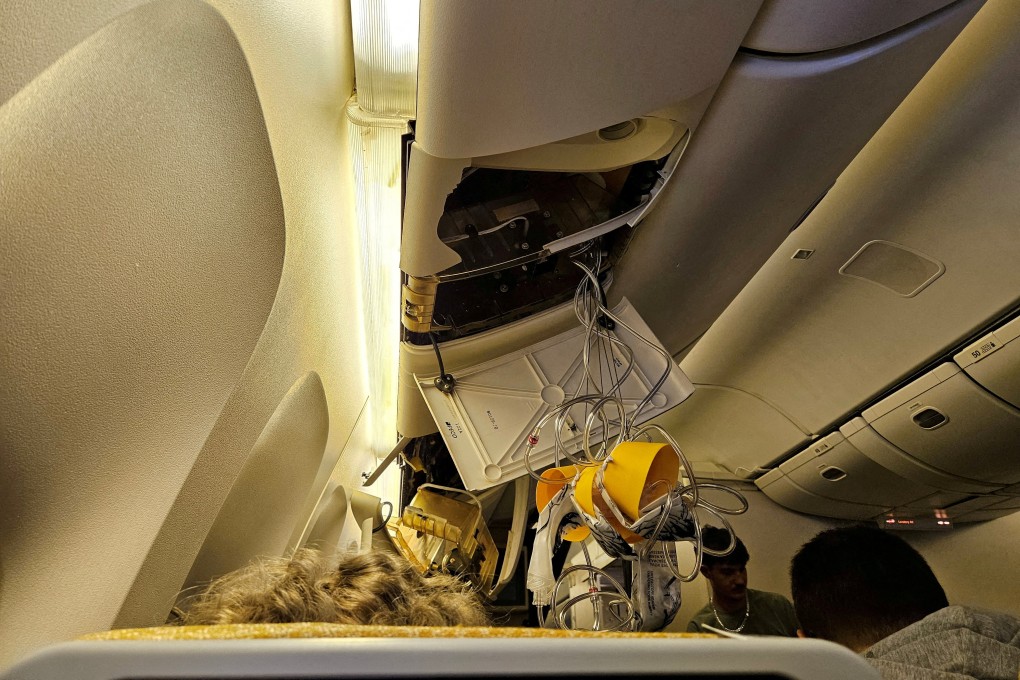 The interior of Singapore Airlines flight SQ321 after an emergency landing at Bangkok’s Suvarnabhumi International Airport, in Bangkok on May 21. Photo: Reuters
