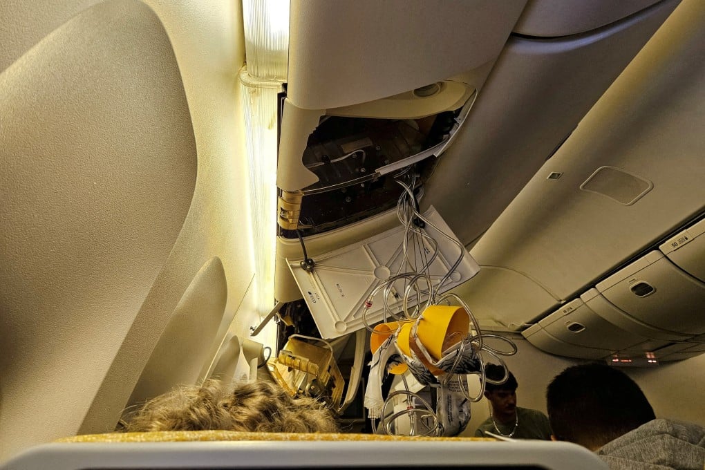 The interior of Singapore Airlines flight SQ321 after an emergency landing at Bangkok’s Suvarnabhumi International Airport, in Bangkok on May 21. Photo: Reuters