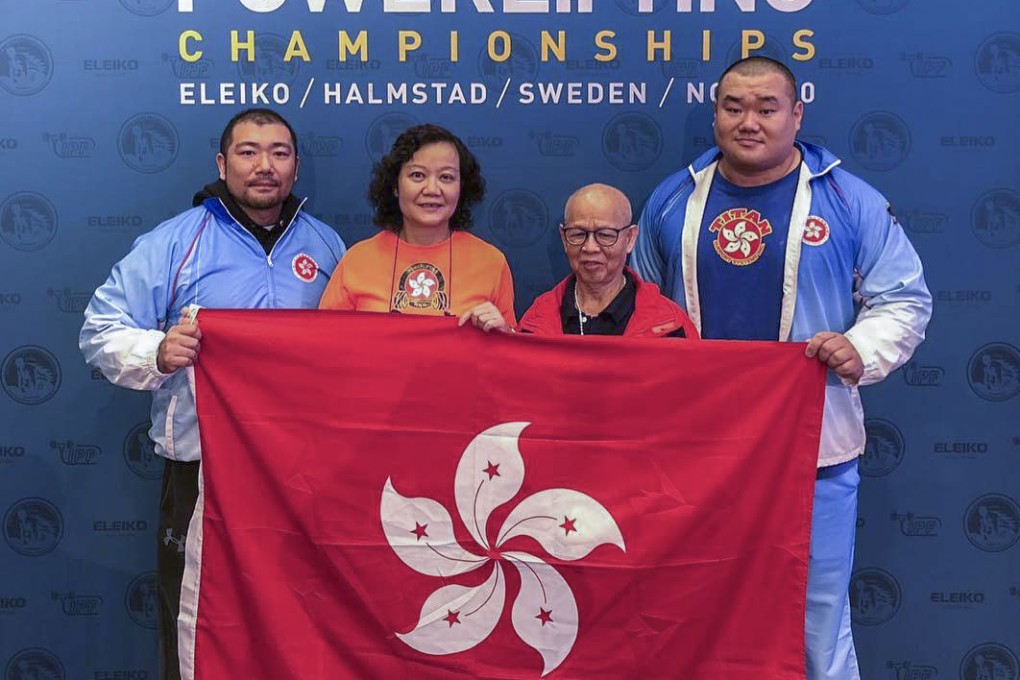 Masahito Kitsui (far left), former HKWPA chairwoman Dr Josephine Ip, president of the association Pok Kim-won and Raymond Fong at the 2018 IPF World Powerlifting Championship in Sweden. Photo: Instagram/ hkwpa_powerlifting_hong_kong