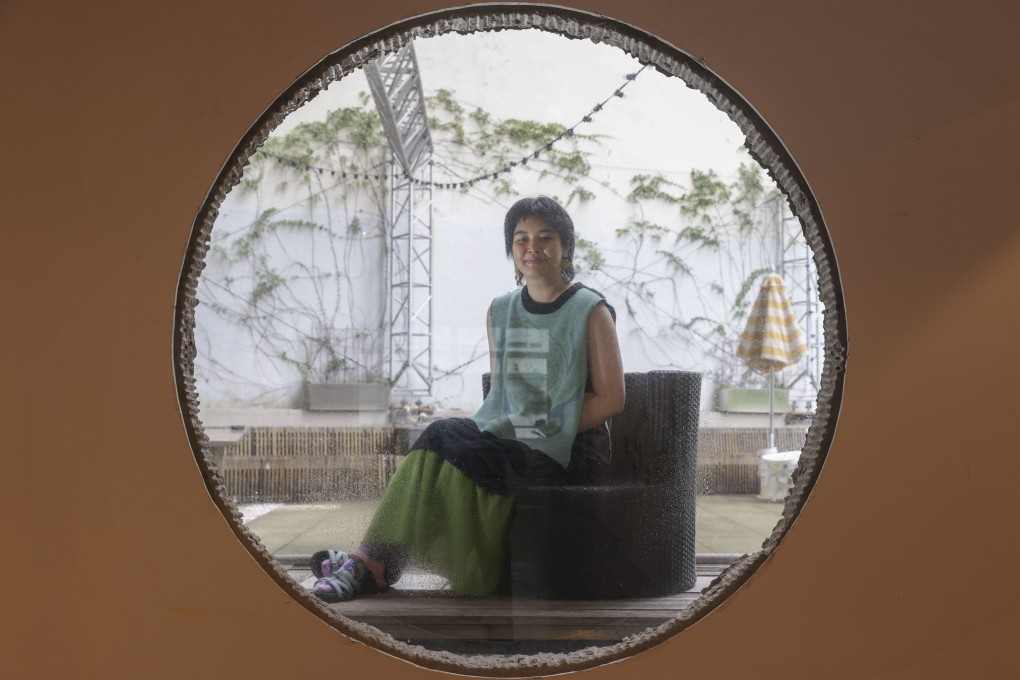 Nicole Nepomuceno, curator of the “marginalia (notes from the peripheries)“ exhibition, at Current Plans’ temporary art space in Wong Chuk Hang, Hong Kong.
Photo: Yik Yeung-man