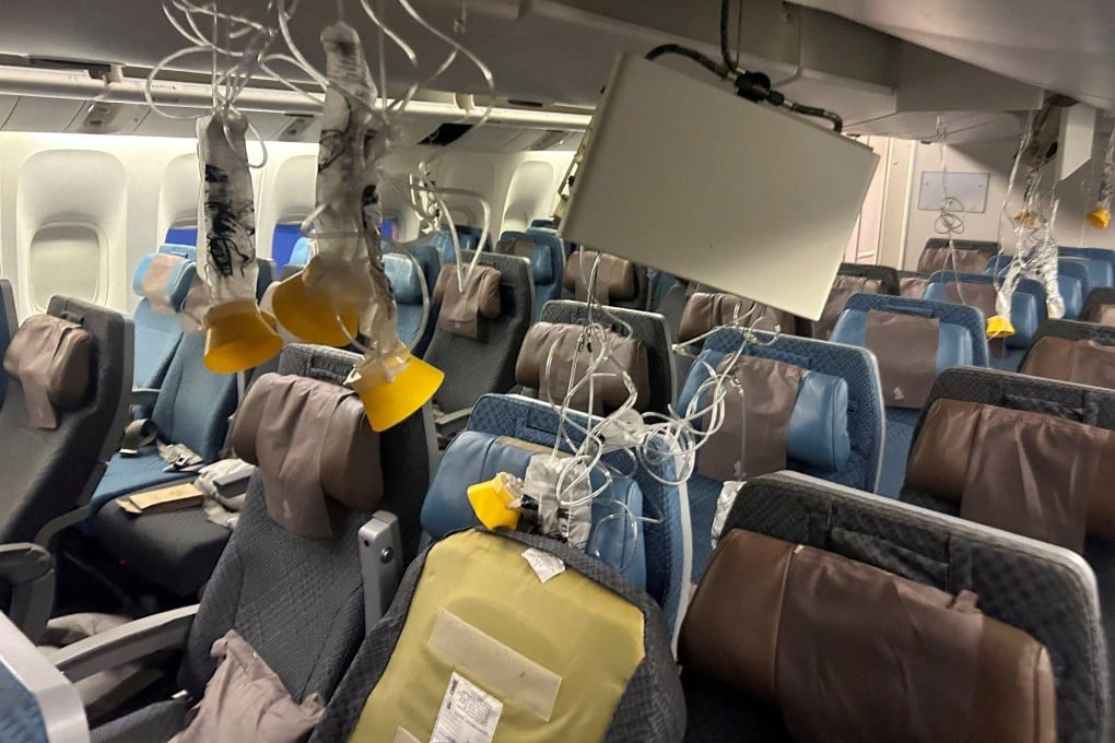 The interior of the Singapore Airlines flight that ran into severe turbulence. Photo: Reuters