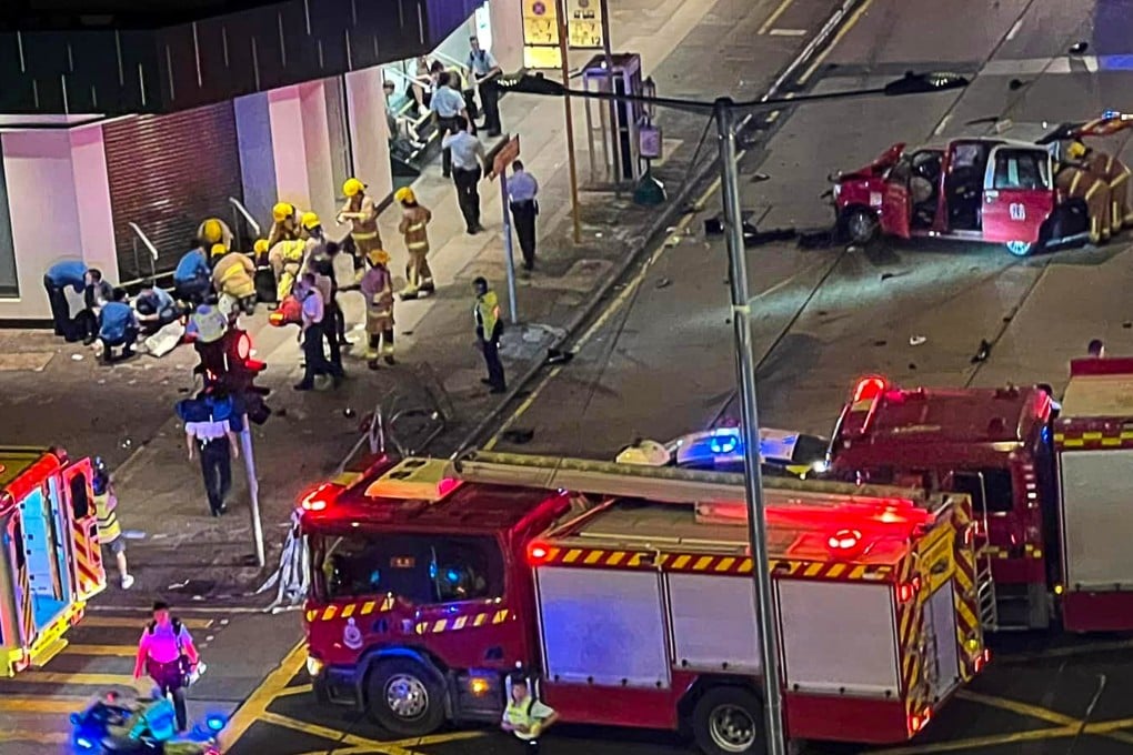 The vehicles collided at the junction of Nathan Road and Argyle Street at around 2.46am. Photo: Facebook/ Queenie Lee