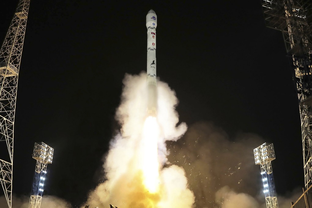 A photo released by North Korean state media in November shows the launch of Malligyong-1, the country’s first military spy satellite. Photo: Korean Central News Agency/Korea News Service via AP