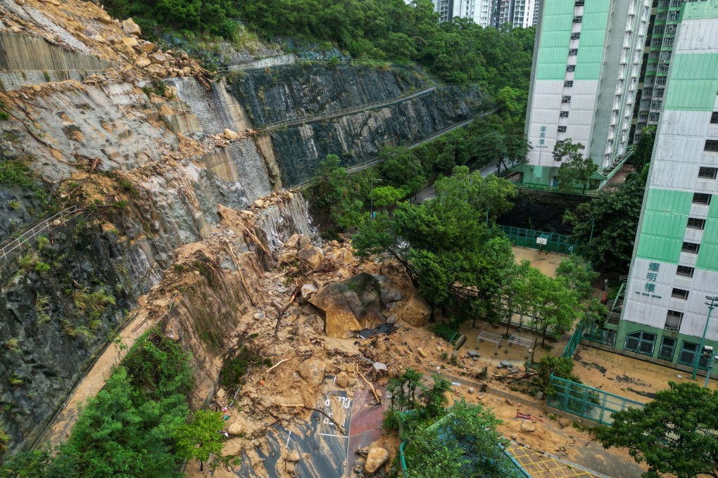 A major landslide in Shau Kei Wan caused by last September’s torrential rainfall. Photo: May Tse