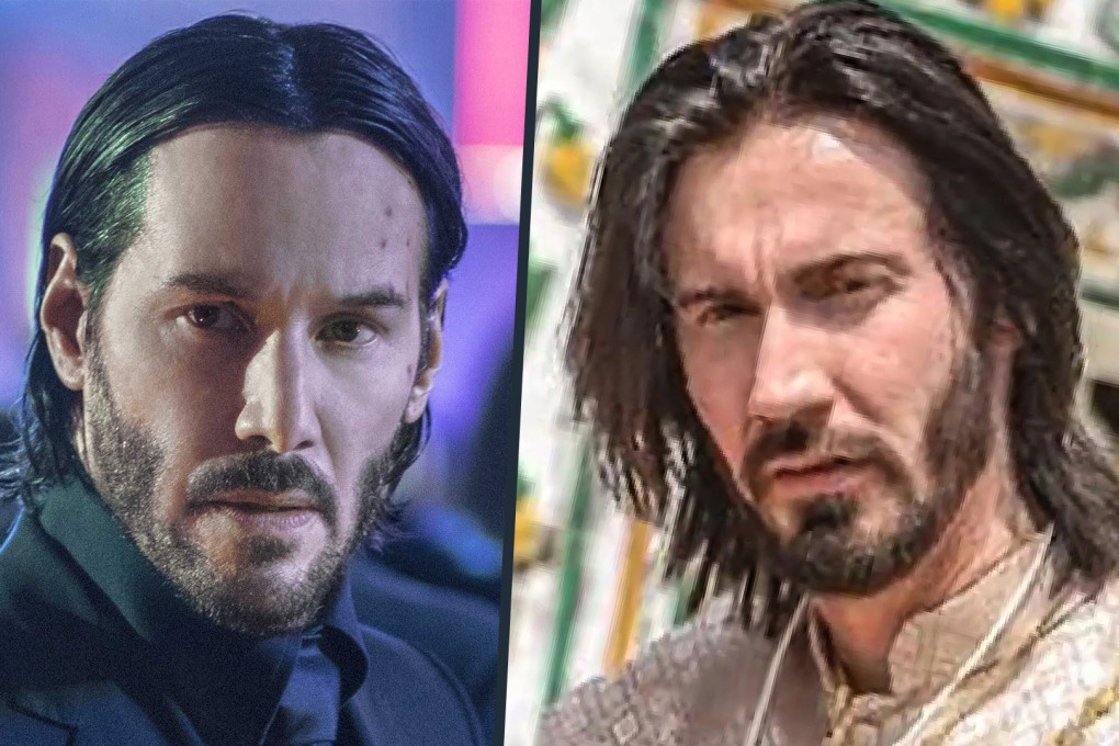 A German man has become a global online hit and sparked a media frenzy in Thailand because of his staggering resemblance to Hollywood superstar, Keanu Reeves. Photo: SCMP composite/TikTok/Lionsgate