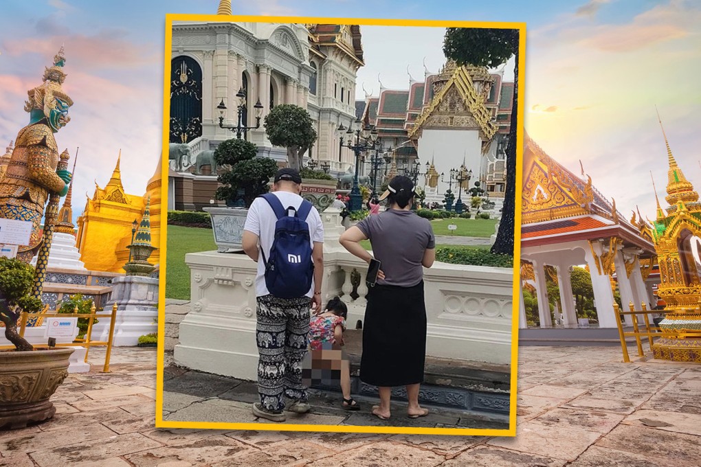 A couple from China who allowed their daughter to pee near a sacred site in Thailand have sparked anger and a debate over the behaviour of mainland tourists overseas. Photo: SCMP composite/Shutterstock/QQ.com