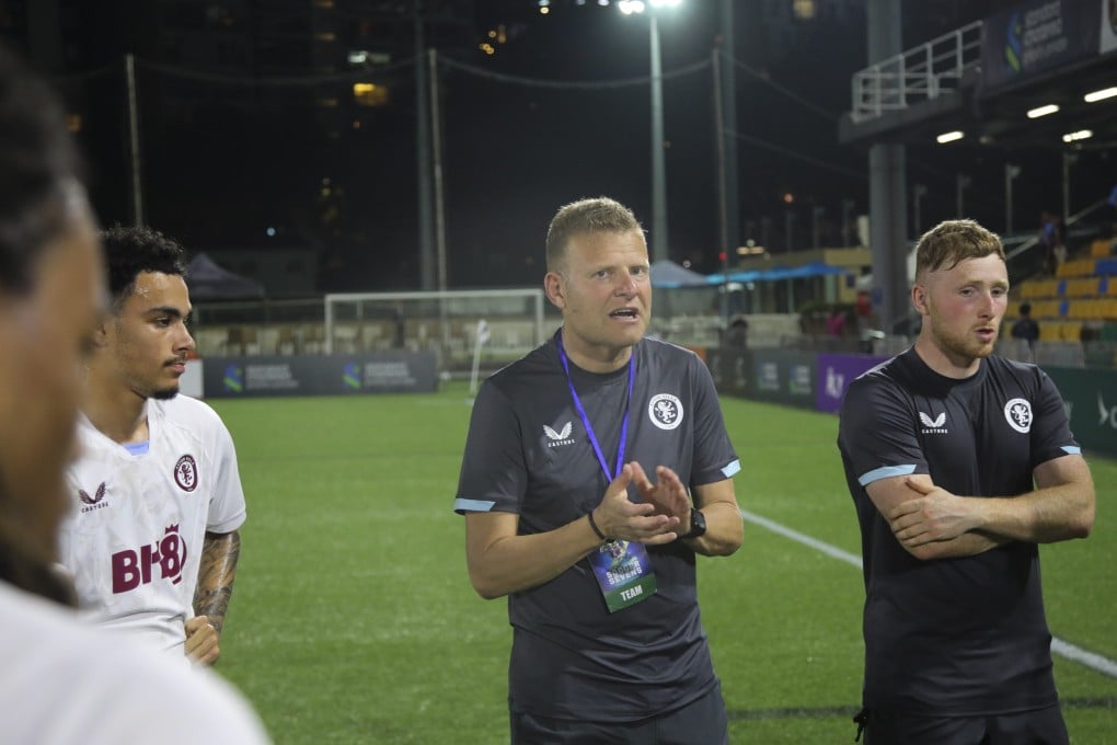 Aston Villa under-21s coach Josep Gombau chats to his players during the HKFC Soccer Sevens. Photo: HKFC Soccer Sevens