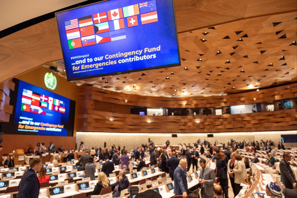 Delegates attend the WHO’s World Health Assembly in Geneva on Monday. Photo: Reuters