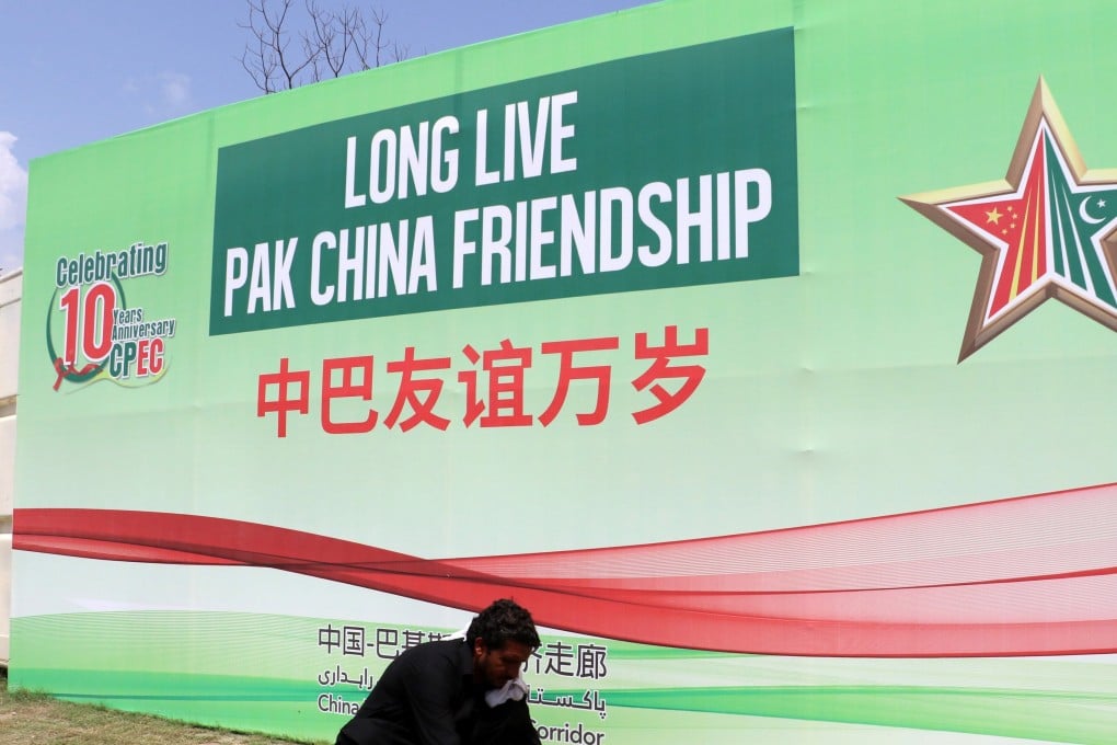 An advertising hoarding celebrating the 10th anniversary of the China-Pakistan Economic Corridor is seen last year in Islamabad to welcome Chinese Vice-Prime Minister He Lifeng. Photo: EPA-EFE