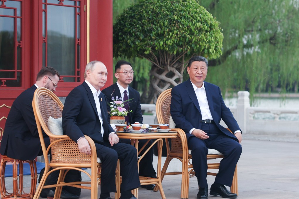 Chinese President Xi Jinping holds a meeting with Russian President Vladimir Putin at Zhongnanhai in Beijing on May 16. Photo: EPA-EFE/Xinhua