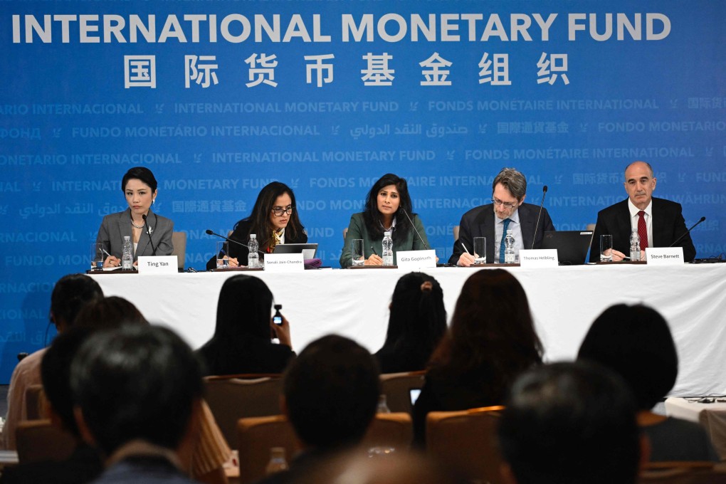 An IMF panel holds a press briefing concluding the 2024 China Article IV Mission in Beijing on Wednesday. Photo: AFP