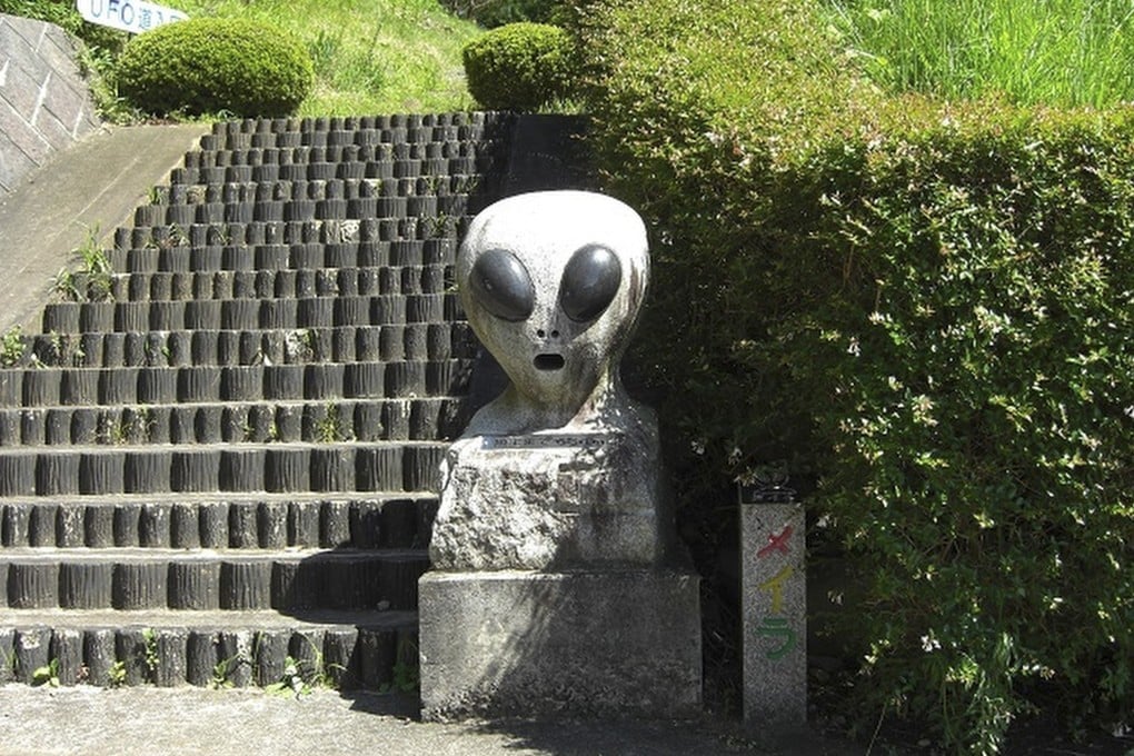A statue resembling an alien in Iinomachi district in Fukushima. Japan has a reputation of being a hotbed of UFO sightings. Photo: X/info_ufo