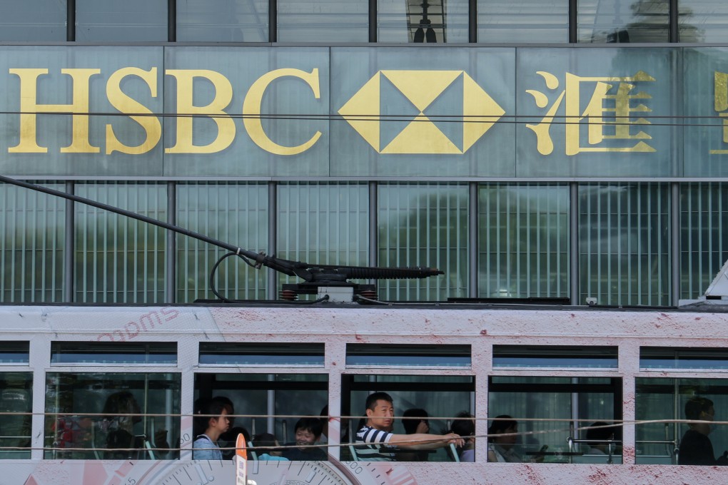 A tram passes by  the HSBC Building in Central. Photo: Jelly Tse