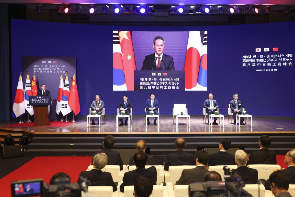 Chinese Premier Li Qiang speaks at the eighth business summit among China, Japan and South Korea, in Seoul. Photo: Xinhua