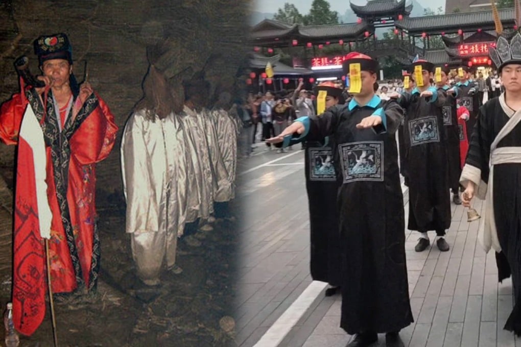 An ancient tradition in China involves the practice of transporting deceased individuals to their hometowns for a proper burial using long bamboo poles. Photo: SCMP composite/Sohu/Xiaohongshu