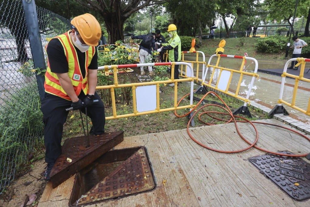 The scene of the deaths of two drainage workers, who were overcome by toxic gas after then entered a manhole in Sha Tin in April. Photo: Jelly Tse
