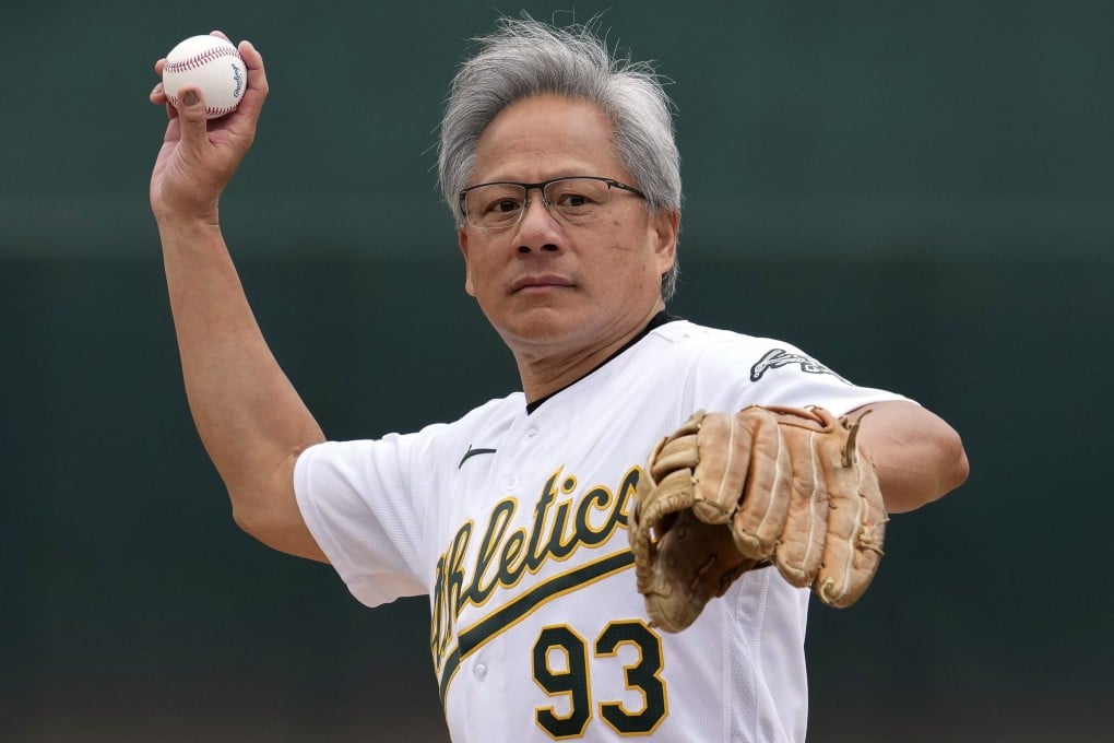 Nvidia founder Jensen Huang threw a ceremonial first pitch during Taiwanese Heritage Day before a baseball game in Oakland, California last Saturday. The CEO is currently on a visit to Taiwan for the island’s Computex tech expo. Photo: AP Photo