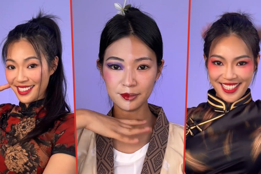 A Chinese social media influencer, who has 5.8 million followers, faced criticism for a costume and makeup transformation video that was deemed to perpetuate Asian stereotypes. Photo: SCMP composite/Xiaohongshu