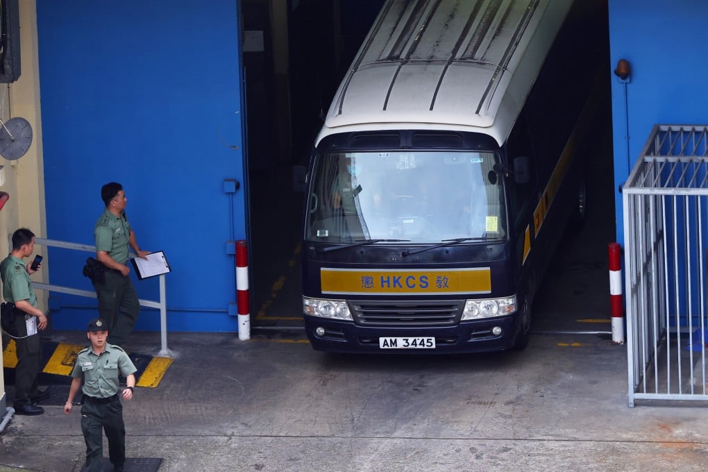 The 14 pro-democracy activists convicted of subversion on Thursday leaving the West Kowloon Law Courts in a correctional services van for Lai Chi Kok Detention Centre. Photo: Dickson Lee