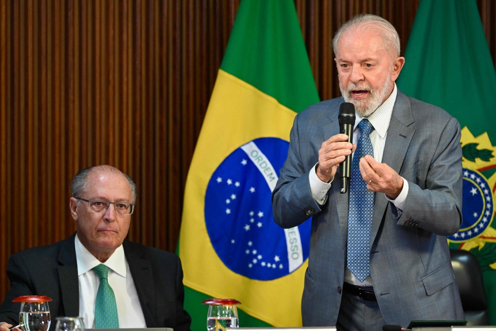 Brazilian President Luiz Inacio Lula da Silva (right) speaks as Vice-President and Minister of Industry and Trade Geraldo Alckmin looks on at the Planalto Palace in Brasilia on May 13, 2024. Photo: AFP