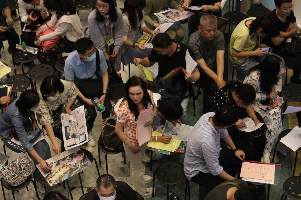 Potential homebuyers gather at Fortune Metropolis for a new batch of 138 units at Blue Coast by CK Asset on April 13, 2024. Photo: Xiaomei Chen