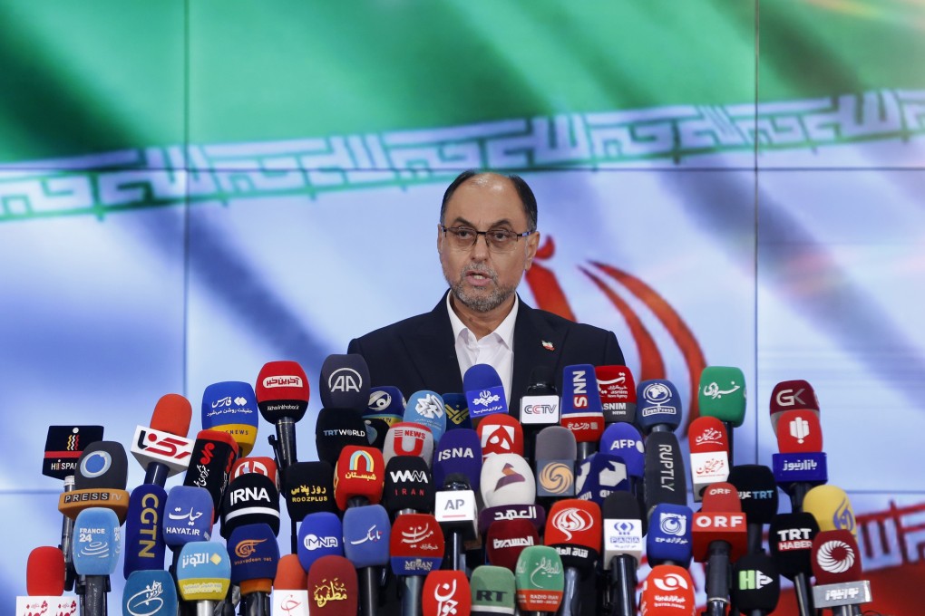 Senior official of Iranian supreme leader office Vahid Haghanian speaks after registering his candidacy for the Iranian presidential election at the Interior Ministry in Tehran. Iran will hold presidential election on June 28. Photo: EPA-EFE